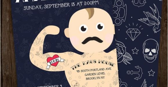 Hipster Baby Shower Invitations Tattooed Hipster Baby Shower Invitation Digital File by