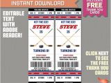Hockey Birthday Party Invitations Templates Free Ice Hockey Ticket Invitation with Free Thank You Card Ice