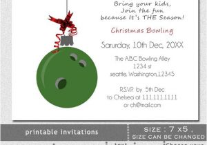 Holiday Bowling Party Invitations Printable Green Bowling Ball ornament Christmas Bowling event