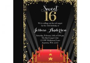 Hollywood themed Birthday Party Invitations Red Carpet Hollywood Glitter Sweet 16 Birthday Invitations