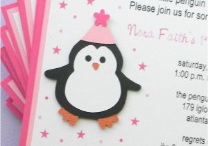 Homemade 1st Birthday Invitation Ideas Pink Penguin First Birthday Party Winter themed Baby