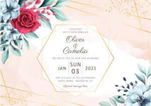 Horizontal Wedding Invitation Template Burgundy and Blush Floral Botanical Wedding Invitation