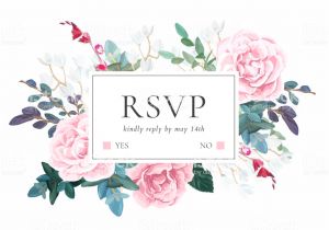 Horizontal Wedding Invitation Template Floral Wedding Invitation with Pink Roses On White