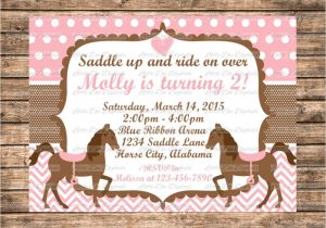 Horse themed Party Invitations Personalized Pink and Brown Horse themed Birthday Party