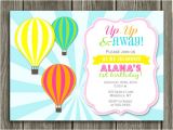 Hot Air Balloon Birthday Invitation Template Printable Girl Hot Air Balloon Birthday Invitation Kids