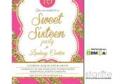 Hot Pink Quinceanera Invitations Hot Pink Gold Glitter Sweet 16 Invitation Sixteen Quince