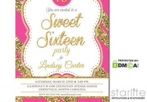 Hot Pink Quinceanera Invitations Hot Pink Gold Glitter Sweet 16 Invitation Sixteen Quince