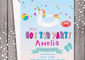 Hot Tub Party Invitation Template 09 Unicorn Personalised Hot Tub Birthday Party