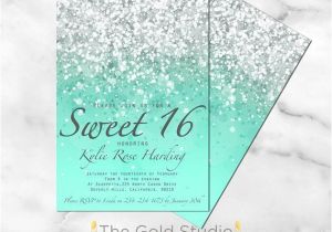 How to Make Quinceanera Invitations at Home Printable Sweet 16 Invitation Mint Green Glitter Sweet