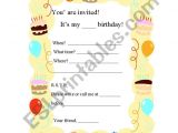 How to Write An Invitation Card for Birthday Writing A Birthday Party Invitation Card Esl Worksheet