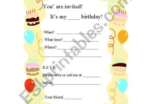 How to Write An Invitation Card for Birthday Writing A Birthday Party Invitation Card Esl Worksheet