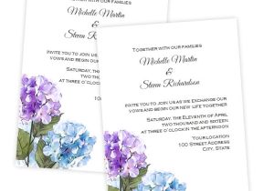 Hydrangea Wedding Invitation Template Purple Blue Hydrangea Wedding Invitation Diy Printable