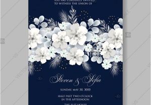 Hydrangea Wedding Invitation Template White Hydrangea On Blue Background Vector Floral Card for