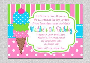 Ice Cream Party Invitations Printable Free Ice Cream Birthday Invitations Pink and Green Ice Cream