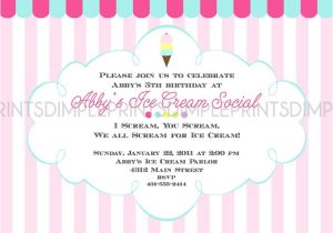 Ice Cream Party Invitations Wording Ice Cream social Printable Party Invitation Dimple