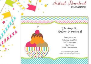 Ice Cream Sundae Party Invitations Ice Cream Sundae Invitation Kids Birthday Printable
