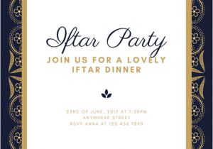 Iftar Party Invitation Template Dark Blue Gold Elegant Floral Background Ramadan iftar