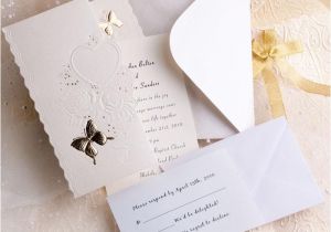 Inexpensive Wedding Invitations Kits Elegant Ivory butterfly Art Deco Tri Fold Affordable