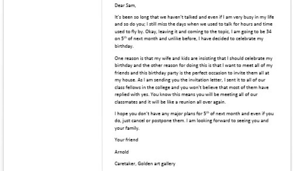 Informal Invitation Letter to A Birthday Party Sample Invitation Letter