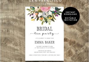 Instant Download Bridal Shower Invitations Bridal Shower Tea Party Invitation Instant Download
