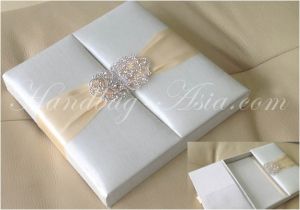 Invitation Boxes for Weddings Embellished Ivory Silk Wedding Box for Invitation Cards