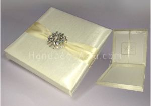 Invitation Boxes for Weddings Luxury Ivory Silk Wedding Invitation Box with Large Brooch