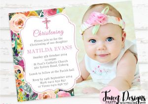 Invitation Card for Baptism Of Baby Girl Watercolor Flowers Christening Invitation Girl