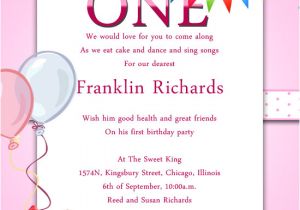 Invitation Card Text Birthday 1st Birthday Party Invitation Wording Wordings and Messages