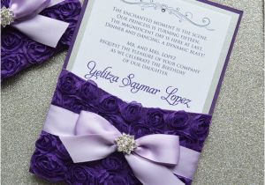 Invitation for A Quinceanera Purple Rosette Quince Invitation Purple and Silver Swarovski