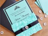 Invitation for A Quinceanera Rosette Quince Invitation Turquoise Lace Pocket Invitation