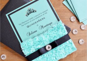 Invitation for A Quinceanera Rosette Quince Invitation Turquoise Lace Pocket Invitation