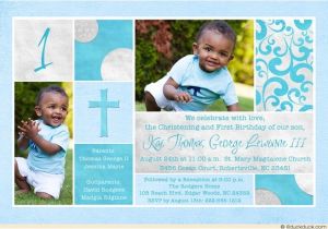 Invitation Wording for 1st Birthday and Baptism Christening Blue 1st Birthday Card Two