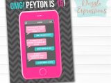 iPhone Party Invitation Template Printable Cell Phone Text Message Birthday Invitation