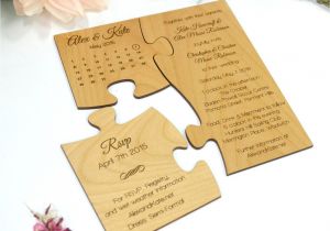 Jigsaw Puzzle Party Invitations Engraved Wooden Puzzle Wedding Invitation with Save the