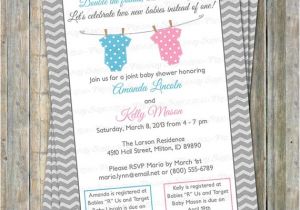 Joint Baby Shower Invitation Wording Joint Baby Shower Invitation Polka Dot Onesies Boy Girl