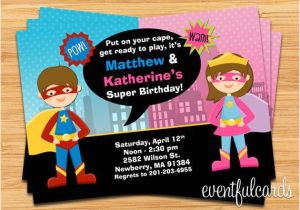 Joint Birthday Party Invitation Template Kids Superhero and Supergirl Joint Birthday Party Invitation