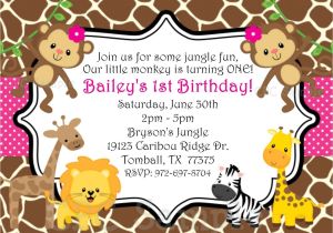 Jungle theme Birthday Invitations Free Printable Safari themed First Birthday Invitation Wording Birthday