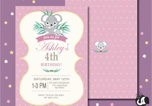 Koala Birthday Invitation Template Koala Bear Girl Personalized Printable Birthday Invitation