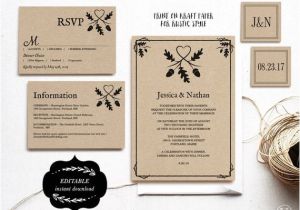 Kraft Paper Wedding Invitation Template Printable Wedding Invitation Set Kraft Paper Wedding
