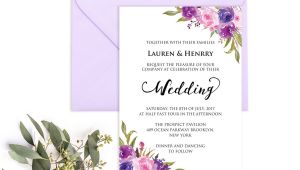 Lavender Wedding Invitation Blank Template Lavender Invitation Template Purple Lilac Watercolor Flowers