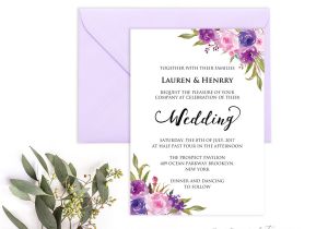 Lavender Wedding Invitation Blank Template Lavender Invitation Template Purple Lilac Watercolor Flowers