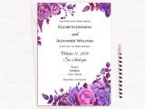 Lavender Wedding Invitation Blank Template Purple Roses Invitation Template Floral Wedding Invitation
