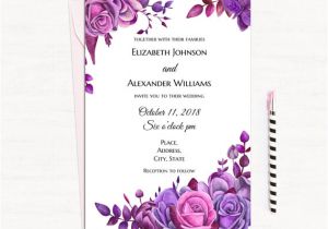 Lavender Wedding Invitation Blank Template Purple Roses Invitation Template Floral Wedding Invitation