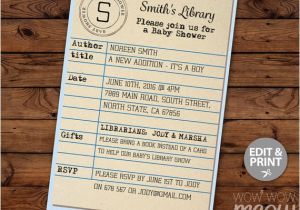 Library Card Baby Shower Invitation Template Library Card Blue Baby Shower Invitation It S A Boy Book