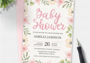 Lily Baby Shower Invitations Baby Shower Invitation Floral Invitation Watercolor