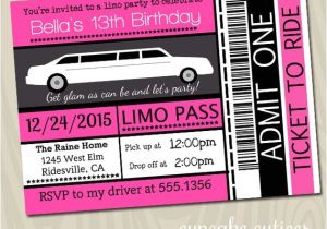 Limo Birthday Party Invitations Limo Ticket Full 5×7 or 4×6 Invite by Cupcakecutieesparty
