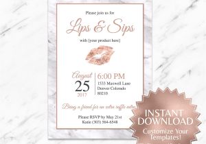 Lipsense Party Invite Wording Rose Gold Marble Lipsense Party Invitation Lips and Sips