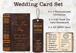 Literary themed Wedding Invitations Vintage Literary Wedding Card Set Invitation Save the Date