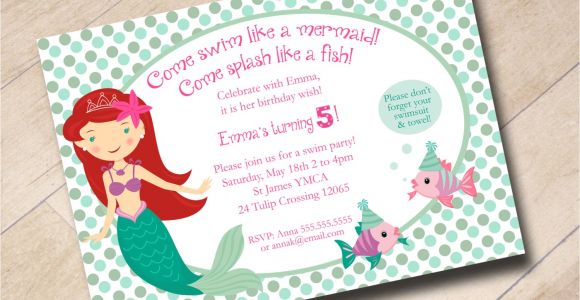 Little Mermaid Pool Party Invitations Little Mermaid Swim Party Birthday Invitation