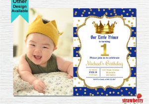 Little Prince First Birthday Invitation Prince Birthday Invitation Royal Blue Gold Birthday